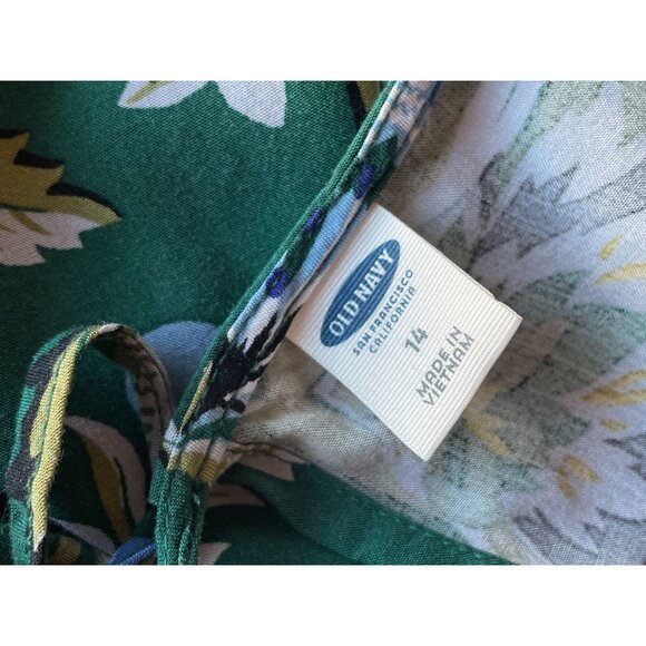 Old Navy long Sleeve fit and flare floral dress green sz 14 flowing flattering - Picture 6 of 7